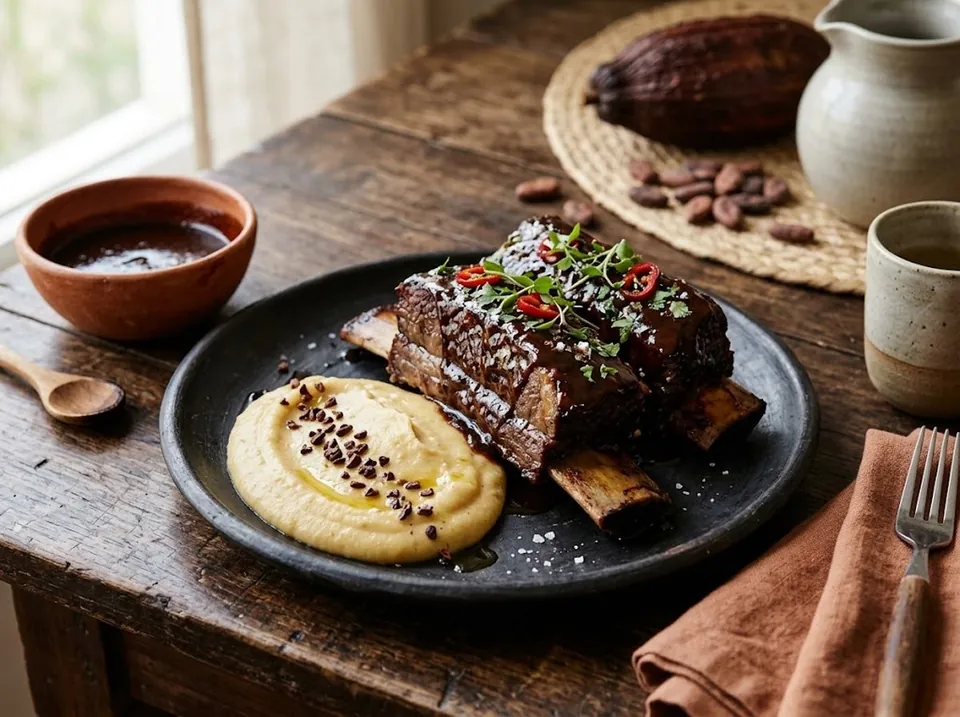 Costilla braseada con cacao y chile amashito